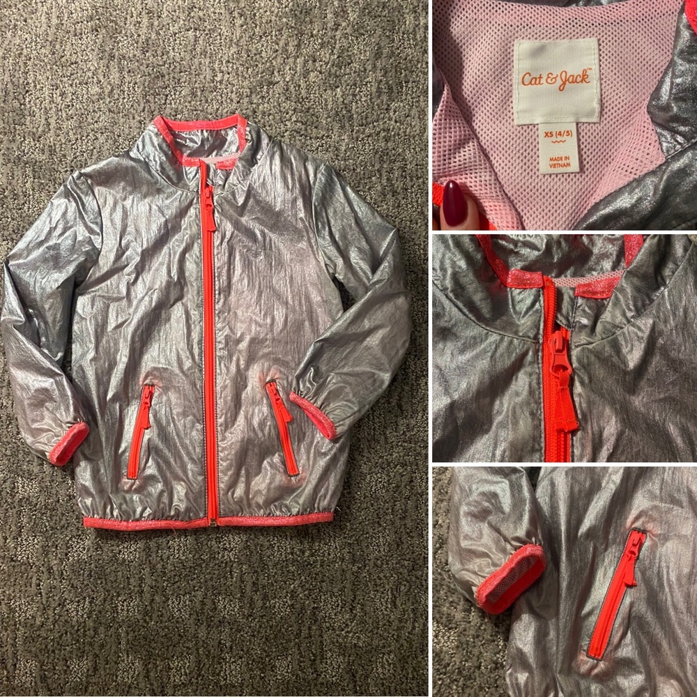 Cat & Jack Silver Windbreaker with Orange Sparkly Detail